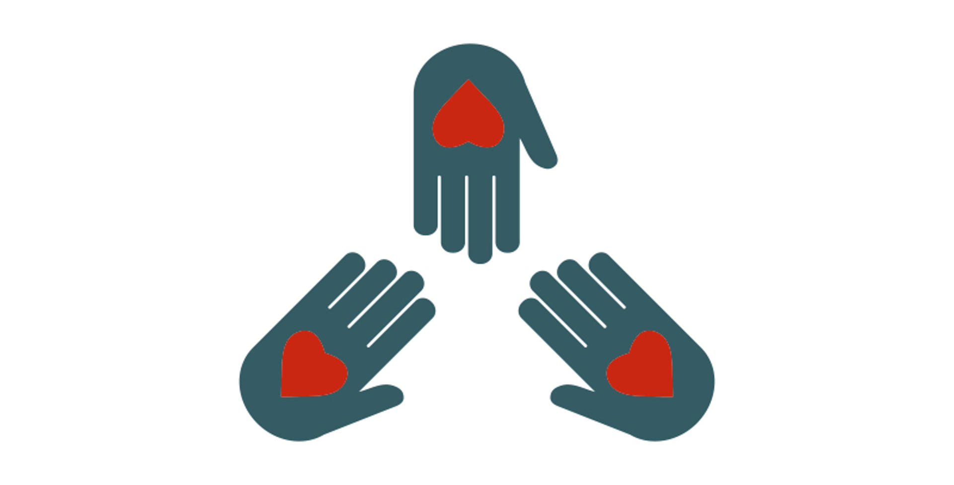 Grafisk tegning af hænder med et rødt hjerte i midten